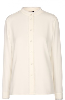 Шелковая блуза с воротником-стойкой и бахромой Escada