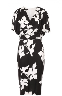 Приталенное платье с V-образным вырезом и контрастным принтом Escada