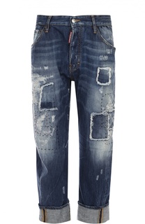 Укороченные джинсы с декоративными заплатками Dsquared2