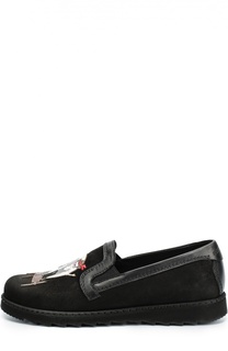 Кожаные слипоны с аппликацией Dolce &amp; Gabbana