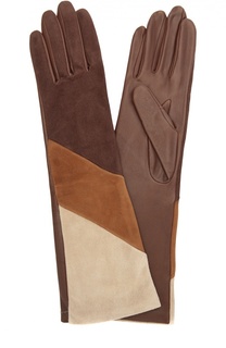Удлиненные кожаные перчатки с отделкой из замши Agnelle