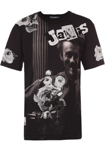 Хлопковая футболка с принтом James Dean и нашивками Dolce &amp; Gabbana