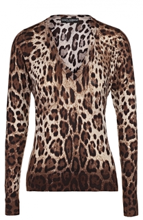 Кашемировый пуловер с V-образным вырезом и леопардовым принтом Dolce &amp; Gabbana