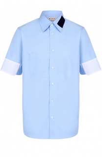 Хлопковая рубашка свободного кроя с контрастной отделкой Marni