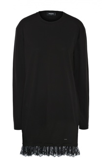 Мини-платье прямого кроя с кружевной оборкой Dsquared2