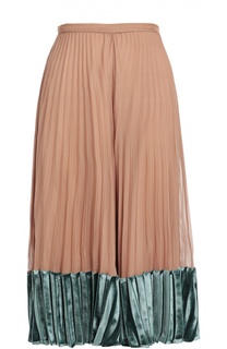 Шелковая плиссированная юбка с бархатной отделкой Valentino