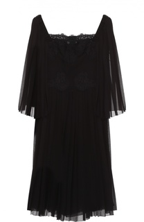 Шелковое платье с кружевной отделкой и коротким рукавом Dolce &amp; Gabbana