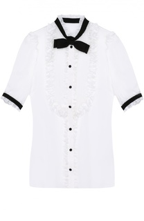 Шелковая блуза с коротким рукавом и контрастной отделкой Dolce &amp; Gabbana