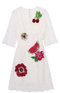 Кружевное мини-платье с контрастной отделкой Dolce &amp; Gabbana