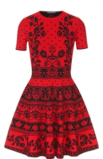 Приталенное мини-платье с коротким рукавом и контрастным принтом Alexander McQueen