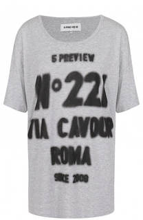 Удлиненная хлопковая футболка с контрастной надписью 5PREVIEW
