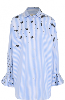 Удлиненная блуза в полоску с контрастной вышивкой Valentino