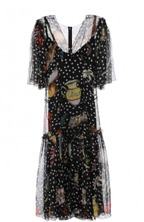 Шелковое платье-миди с контрастным принтом Dolce &amp; Gabbana