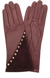 Кожаные перчатки с отделкой из замши и заклепками Agnelle