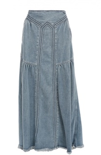 Джинсовая юбка-макси с карманами и бахромой Chloé