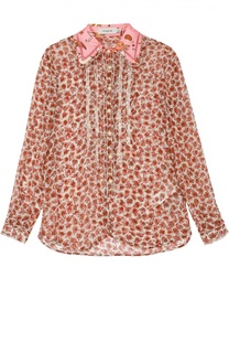 Шелковая блуза прямого кроя с цветочным принтом и оборками Coach