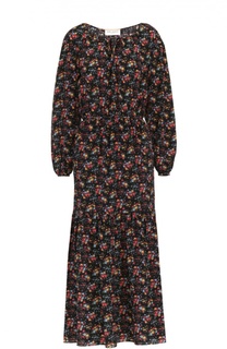 Шелковое приталенное платье-макси с цветочным принтом Saint Laurent