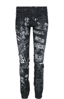 Зауженные джинсы с принтом и нашивками Dsquared2