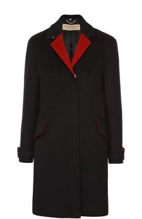 Шерстяное пальто прямого кроя с контрастными лацканами Burberry