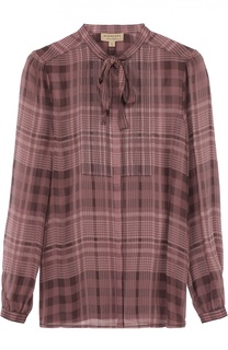 Шелковая блуза в клетку с воротником аскот Burberry