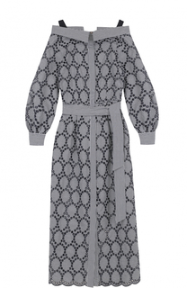 Кружевное платье с открытыми плечами и поясом Erika Cavallini