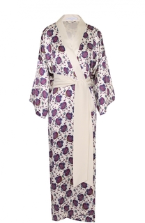 Шелковый халат с цветочным принтом и поясом Olivia Von Halle