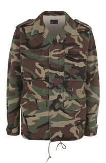 Хлопковая куртка на молнии с камуфляжным принтом и нашивкой на спине Saint Laurent