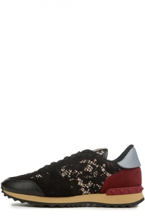 Комбинированные кроссовки Rockrunner с кружевной отделкой Valentino