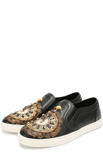 Кожаные слипоны London с аппликацией Dolce &amp; Gabbana