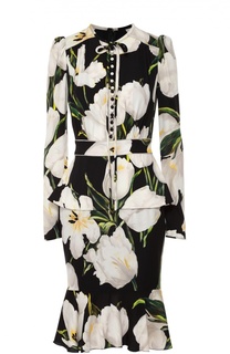 Шелковое платье с цветочным принтом и юбкой годе Dolce &amp; Gabbana