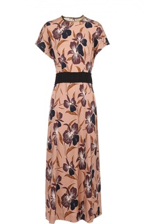 Приталенное платье с цветочным принтом и контрастным поясом Dries Van Noten