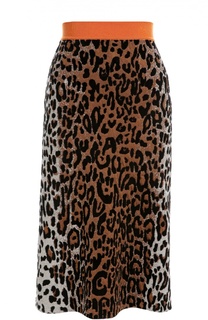 Юбка прямого кроя с леопардовым принтом и контрастным поясом Stella McCartney