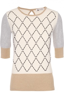 Кашемировый пуловер с круглым вырезом и контрастной отделкой Colombo