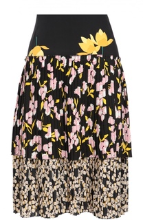 Шелковая плиссированная юбка с цветочным принтом Marni