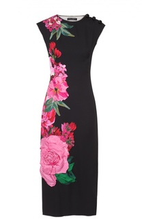 Приталенное платье с цветочным принтом и фактурной отделкой Dolce &amp; Gabbana