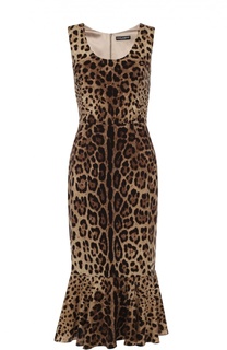 Шелковое платье с юбкой годе и леопардовым принтом Dolce &amp; Gabbana