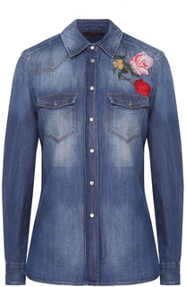 Приталенная джинсовая блуза с цветочной вышивкой 7 For All Mankind