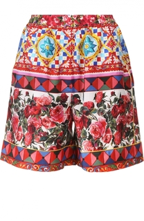 Шелковые мини-шорты с эластичным поясом и ярким принтом Dolce &amp; Gabbana