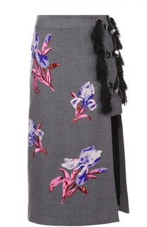 Юбка с разрезом и контрастной цветочной вышивкой Kenzo