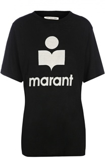 Льняная футболка с контрастным принтом Isabel Marant Etoile