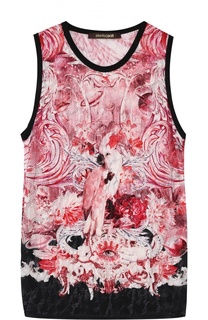 Полупрозрачный топ без рукавов с ярким принтом Roberto Cavalli