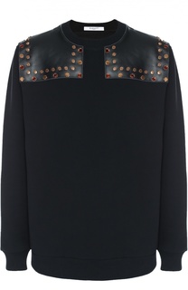 Хлопковый свитшот с отделкой из натуральной кожи Givenchy