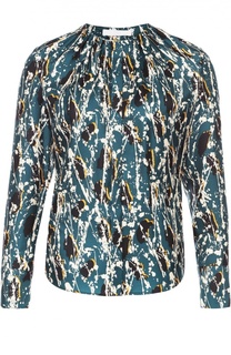 Шелковая блуза с круглым вырезом и ярким принтом HUGO