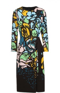 Приталенное платье с цветочным принтом и контрастным бантом Escada
