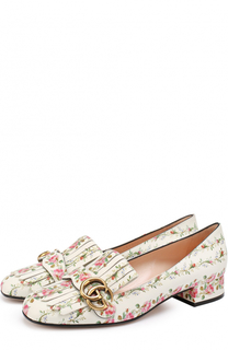 Кожаные туфли Marmont с цветочным принтом Gucci