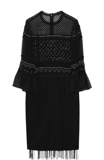 Шелковое платье с вышивкой бисером и бахромой Elie Tahari