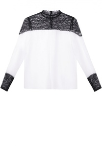 Шелковая блуза прямого кроя с контрастными кружевными вставками Alice + Olivia