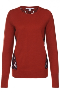 Пуловер прямого кроя с контрастной кружевной спинкой Diane Von Furstenberg