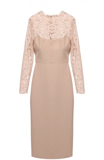 Приталенное платье с кружевным лифом и длинным рукавом Valentino