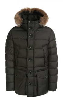 Удлиненный пуховик Rethel с меховой отделкой капюшона Moncler